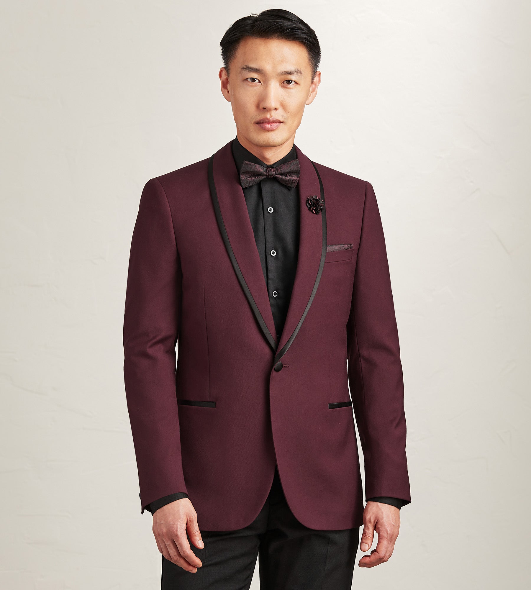 Slim Fit Burgundy Solid Tuxedo Jacket - Main Image