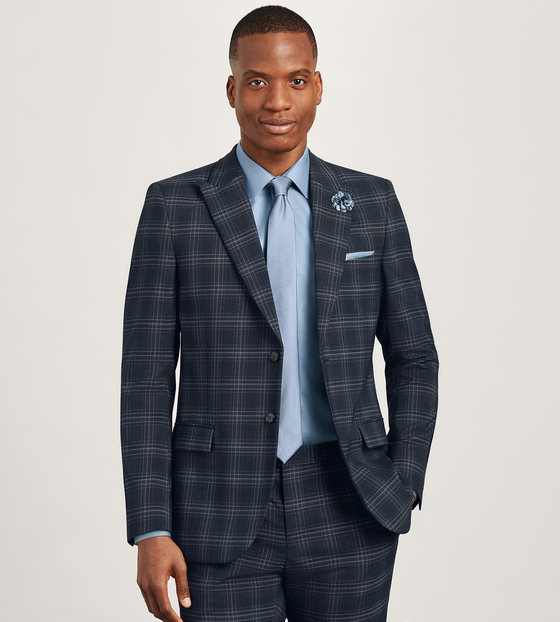 Slim Fit Navy Plaid Suit – Tip Top
