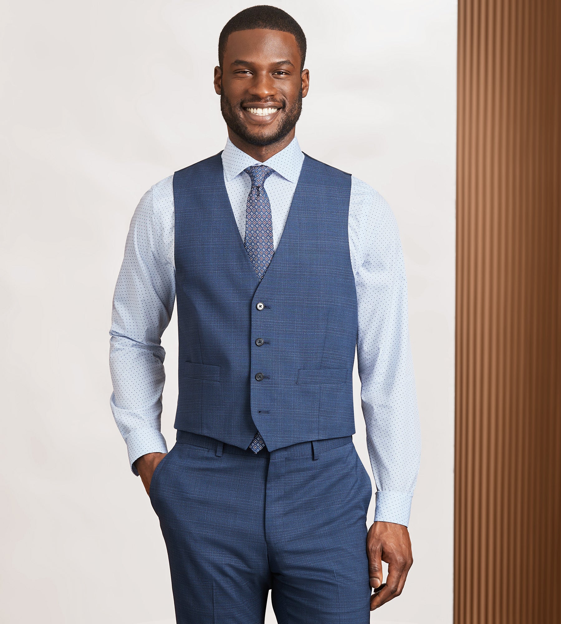 Modern Fit Blue Plaid Suit Vest | DKNY | Tip Top Tailors | Shop