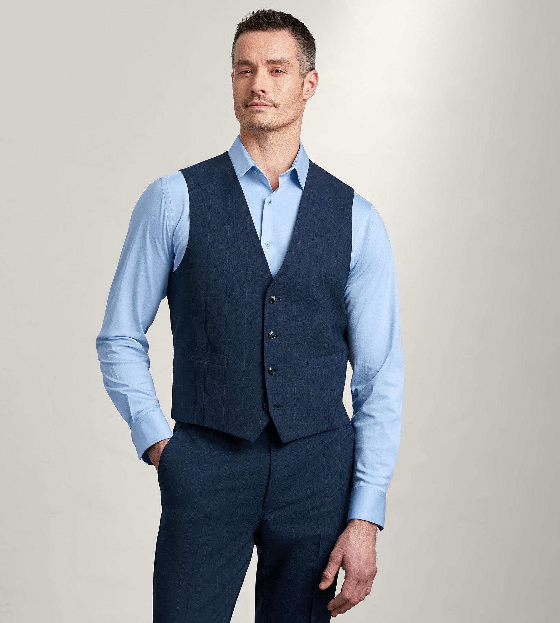 Blue Windowpane Suit Vest - Main Image