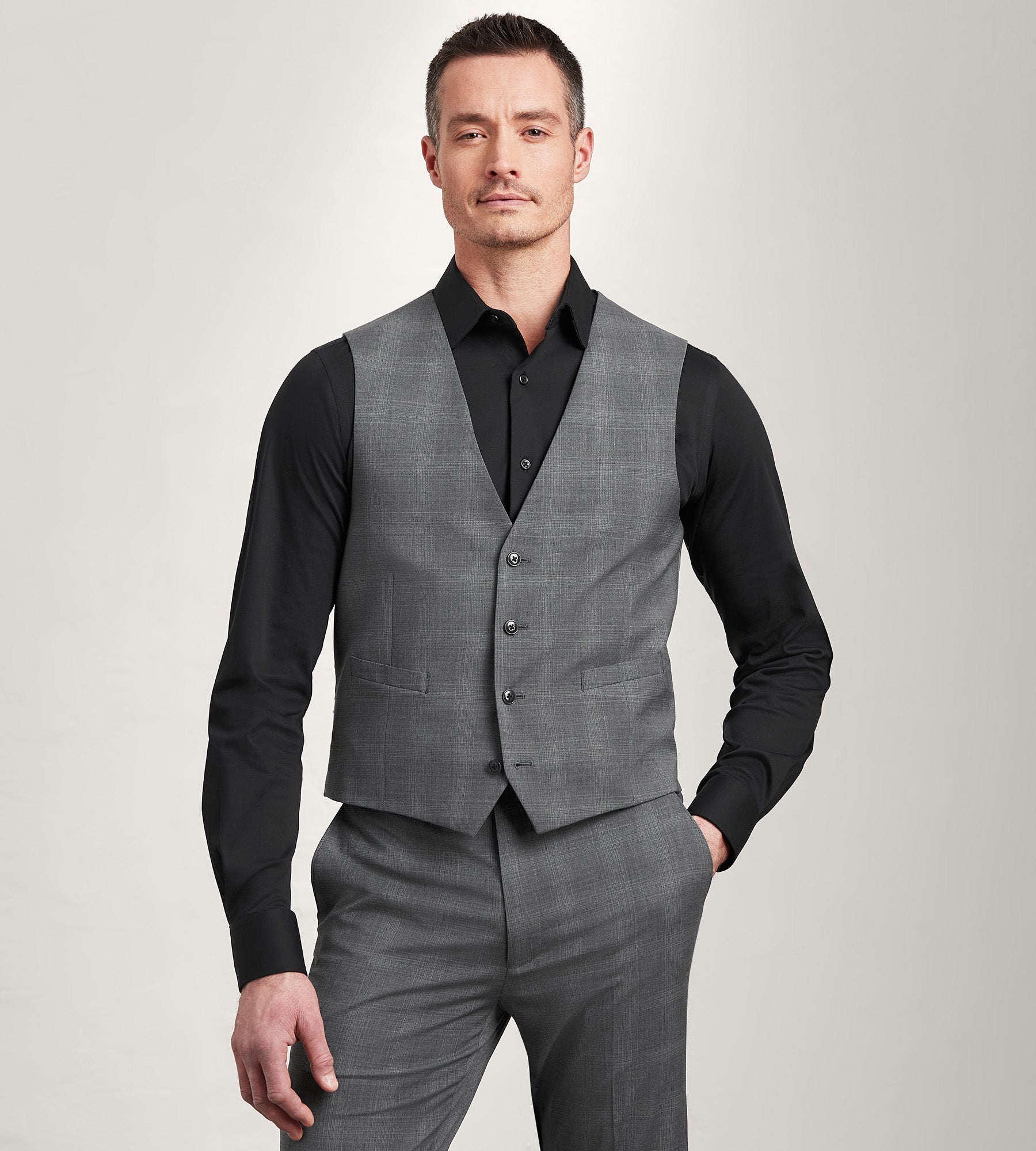 Grey Plaid Suit Vest – Tip Top - Main Image