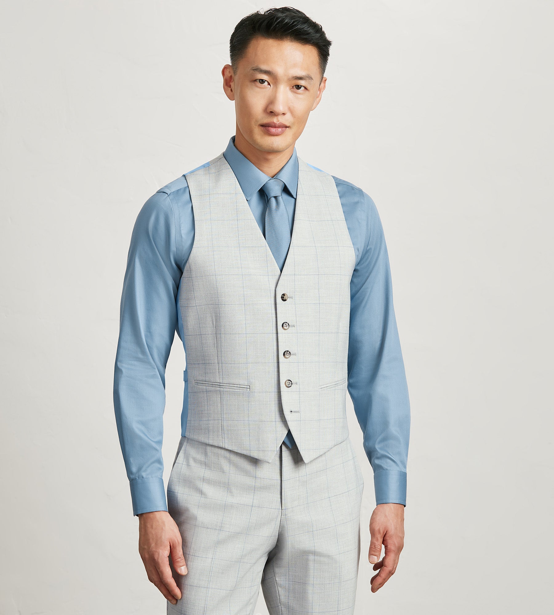 Slim Fit Plaid Dress Vest Light Grey Plaid Suit Vest