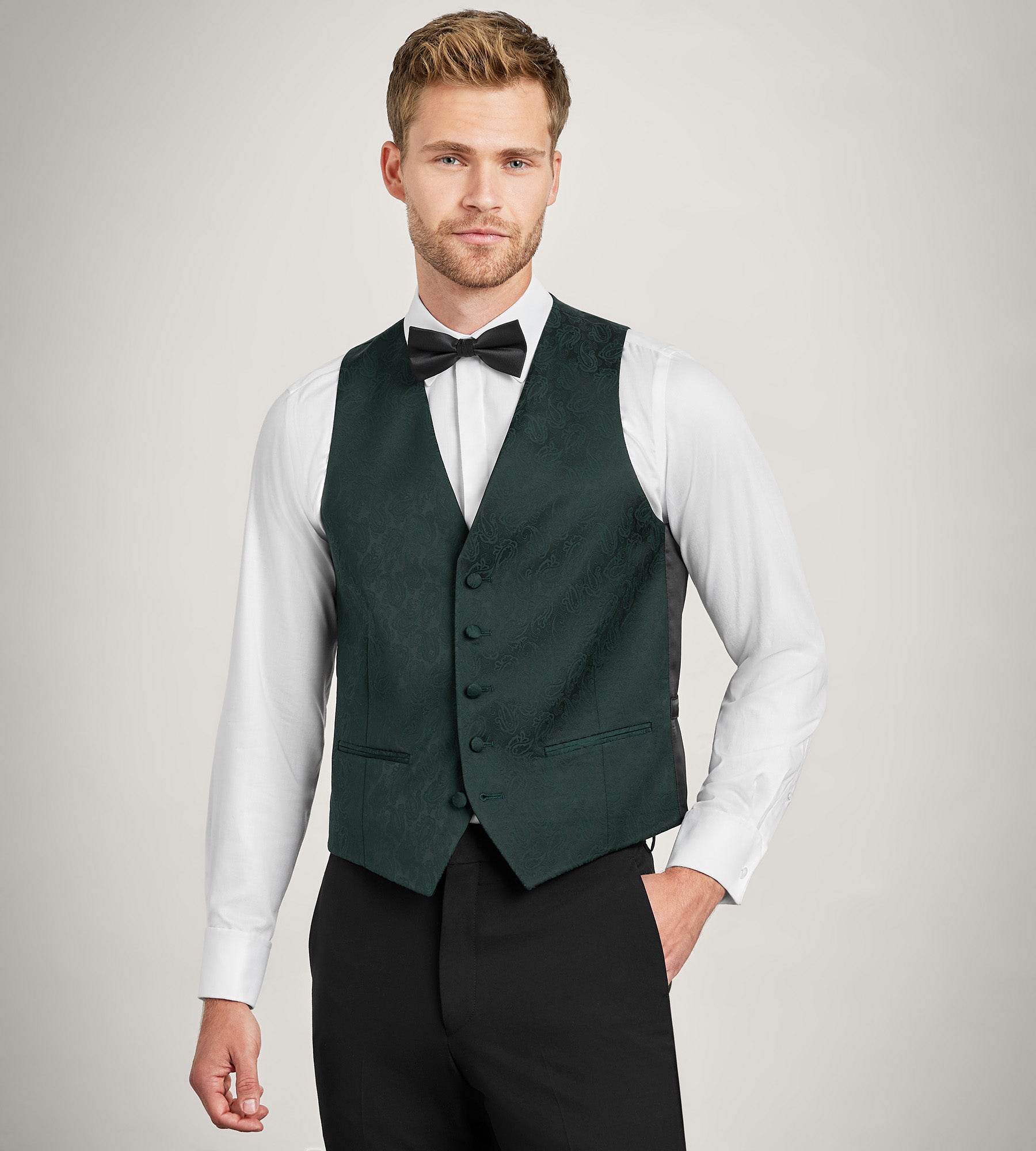 HYDE着　PEAKED LAPEL JACQUARD VEST Forest Green Jacquard Tuxedo Vest – Tip Top