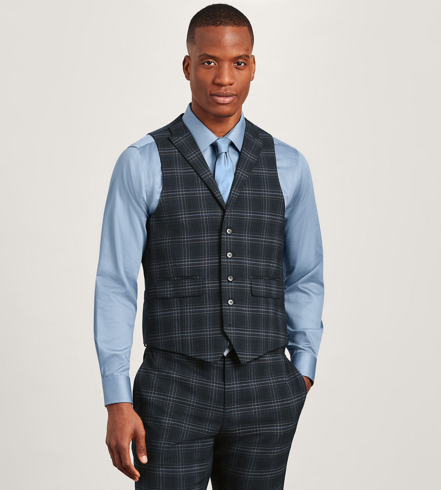 Navy Plaid Suit Vest – Tip Top