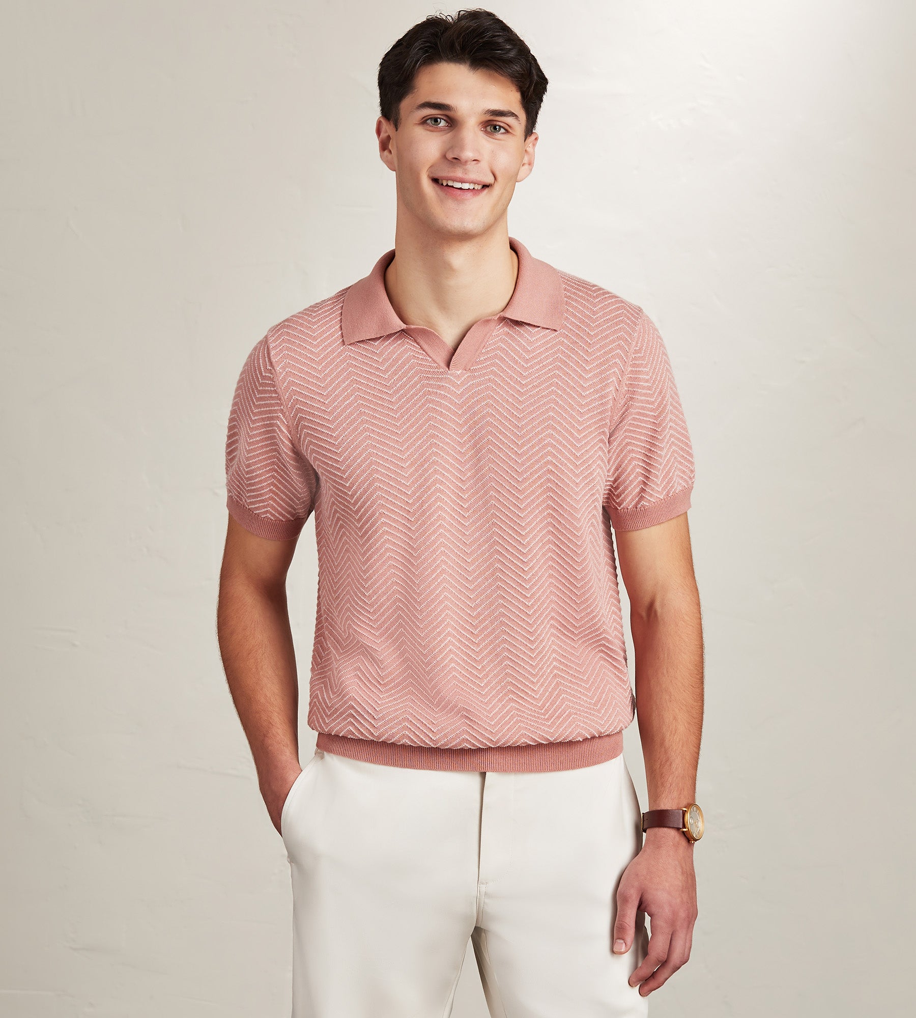 Modern Fit Short Sleeve Johnny-Collar Sweater Knit Polo