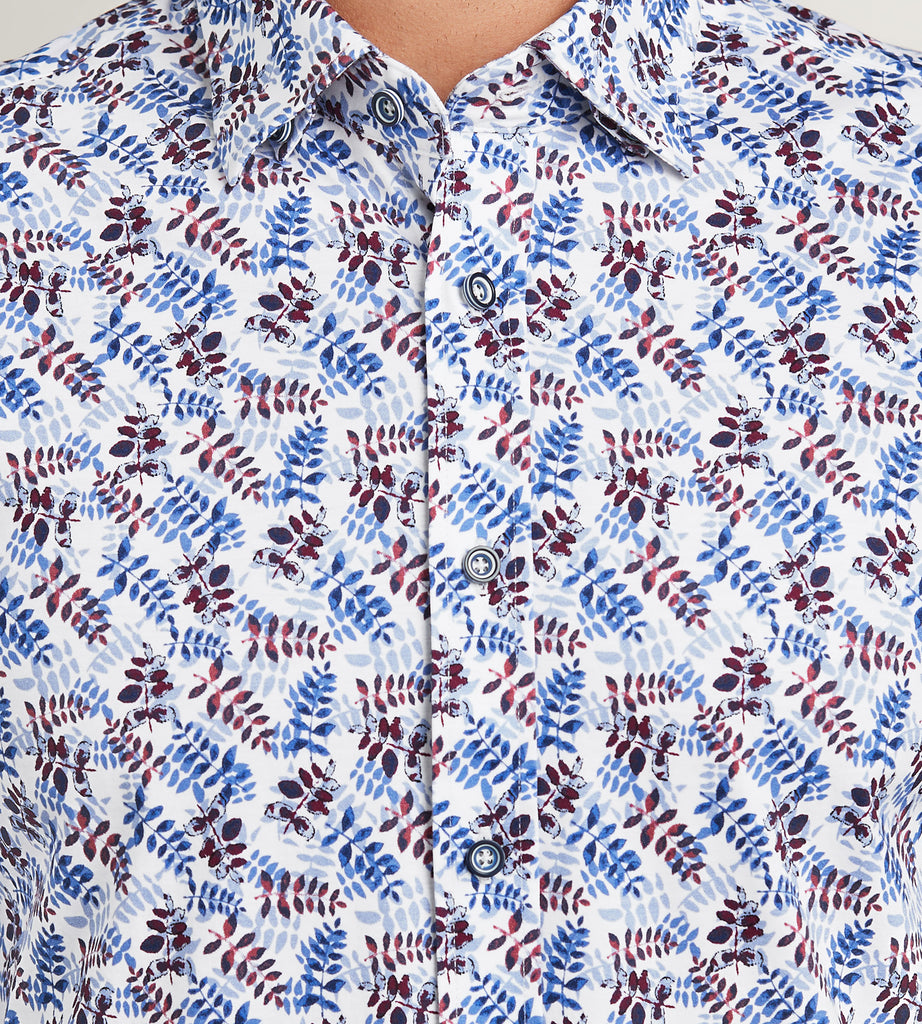 Modern Fit Long Sleeve Botanical Pattern 360 Stretch Sport