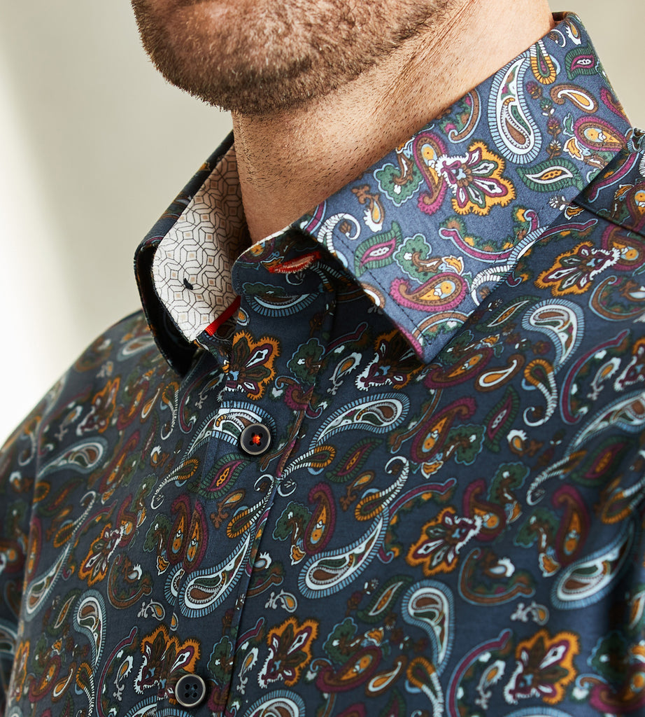 Slim Fit 360° Stretch Paisley Print Soft Touch Long-Sleeve Sport Shirt