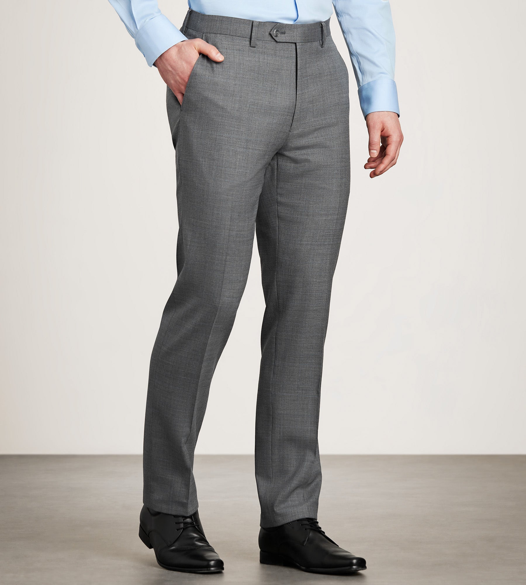 Slim Fit Light Grey Plaid Suit Pants