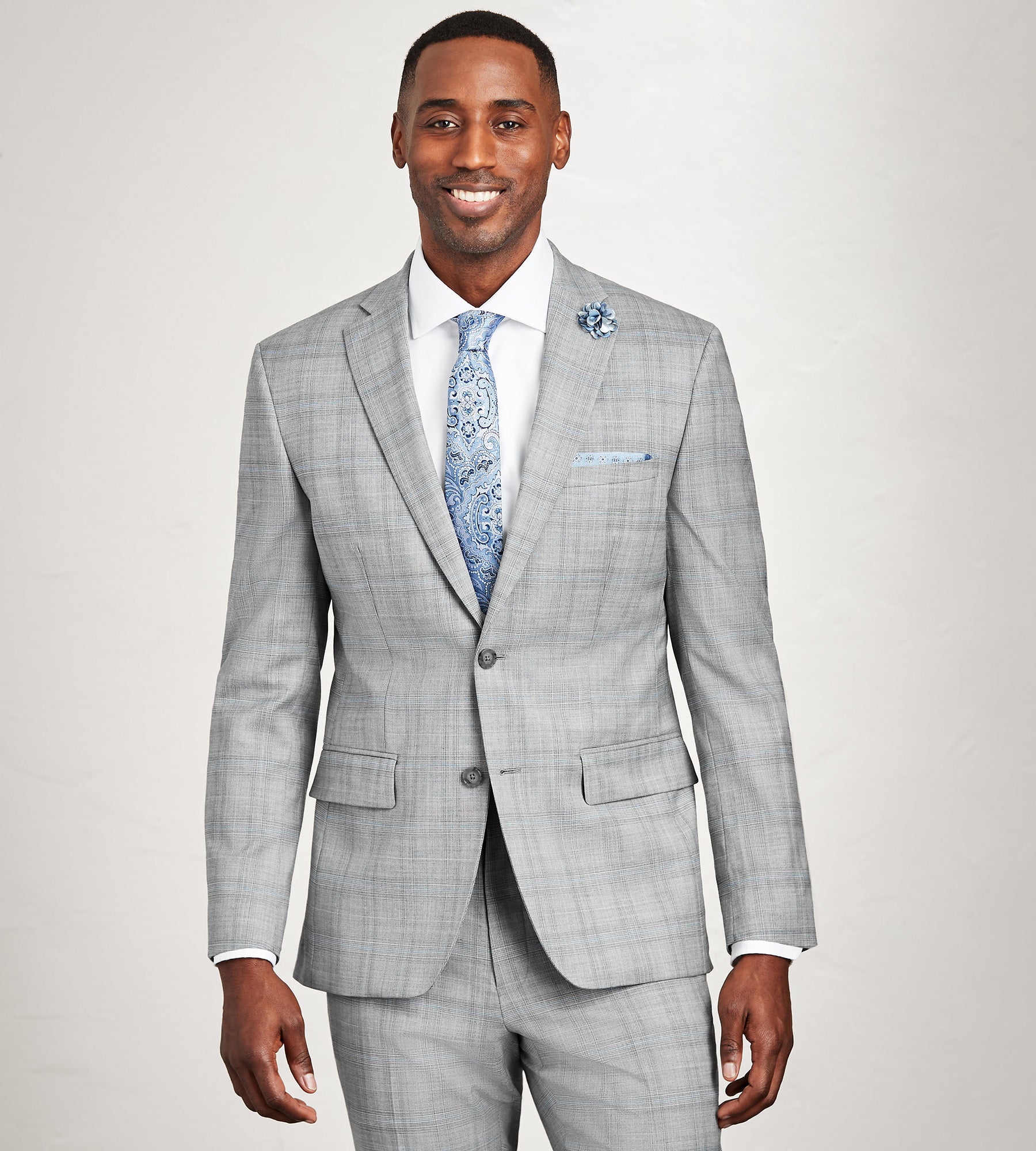 Modern Fit Grey Plaid Suit Jacket
