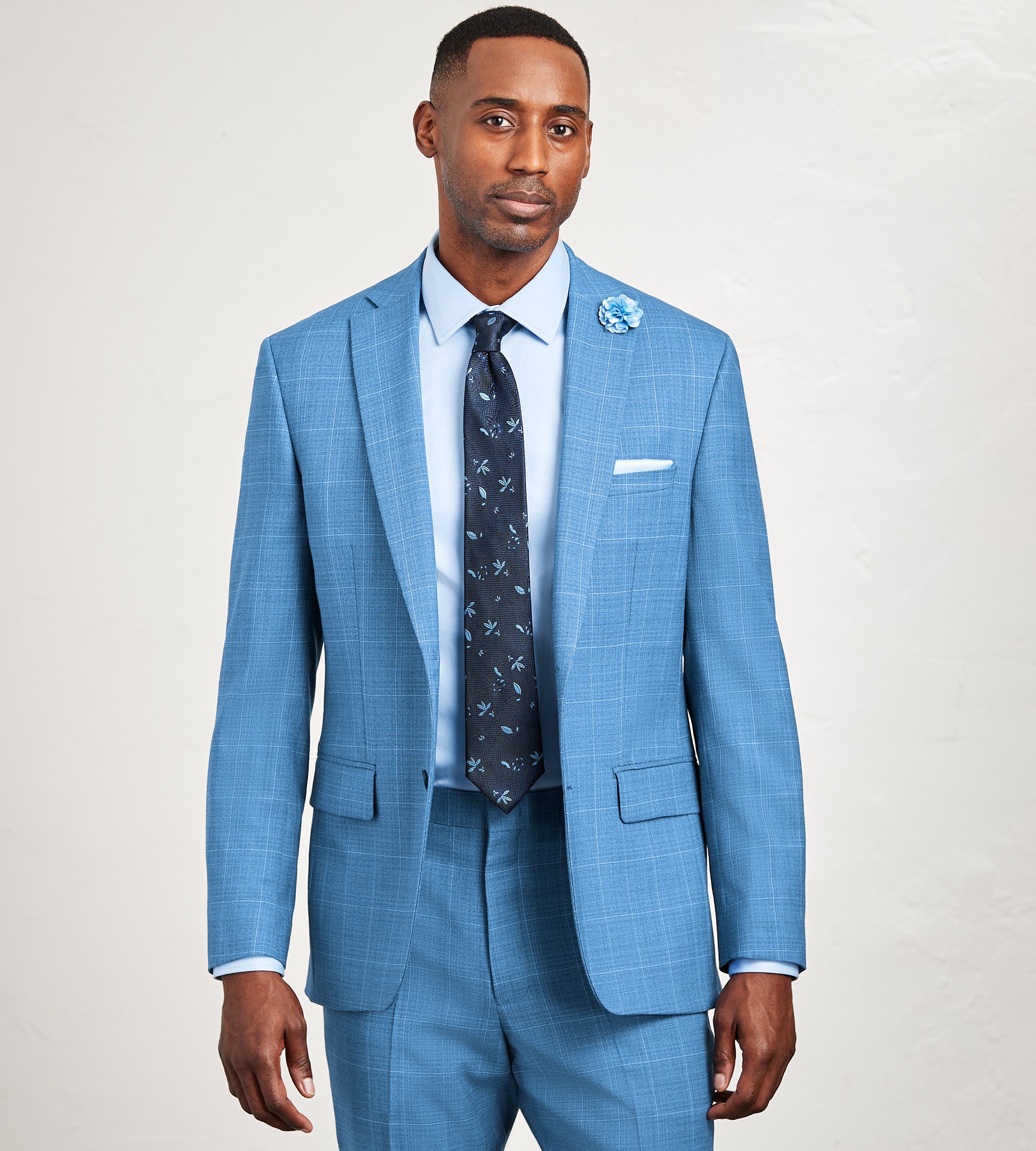 Modern Fit Blue Plaid Suit Jacket