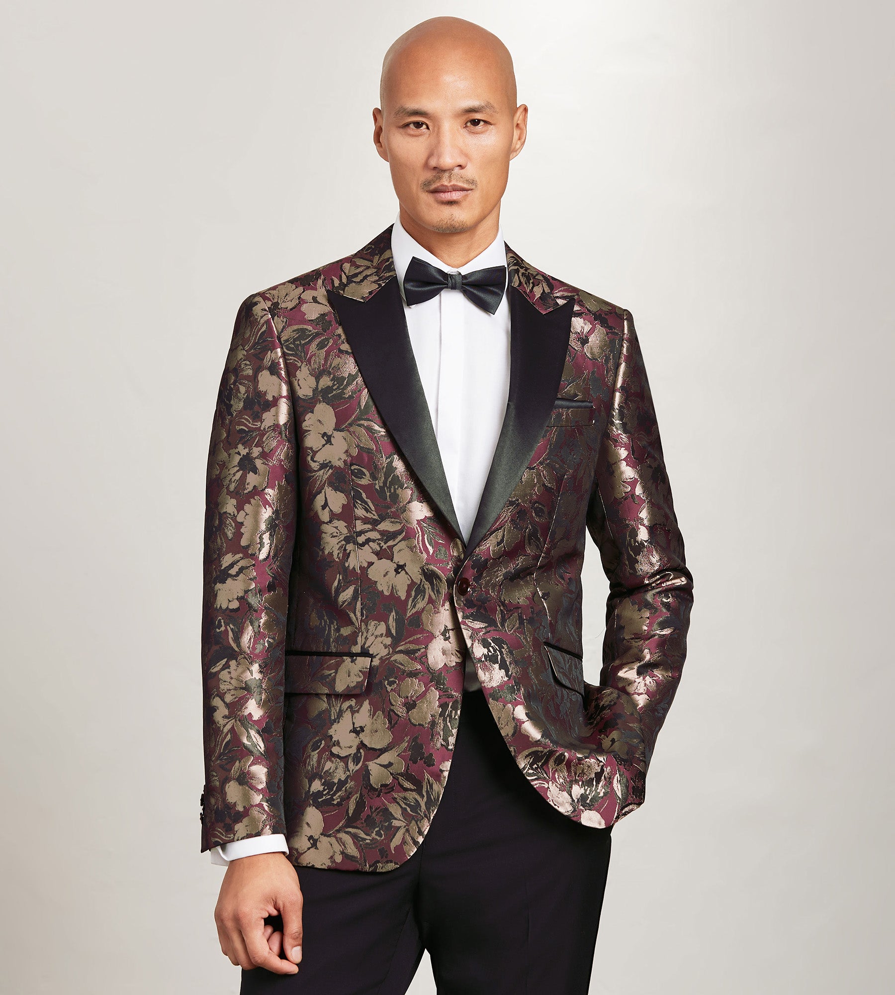 上品なファッション Tuxedo Jacquard Burgundy Fit Slim Jacket Top Tip – トップス