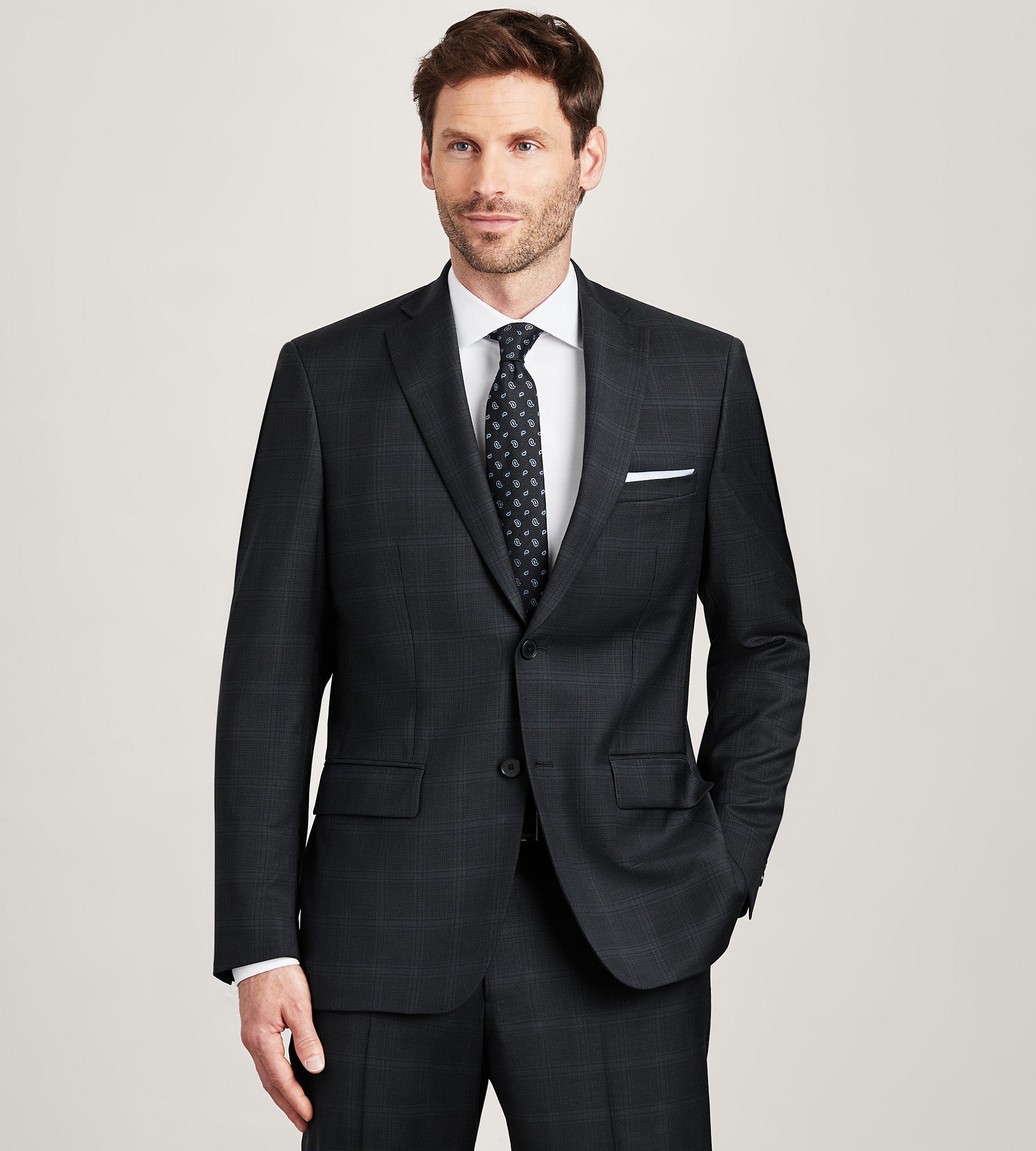 Modern Fit Black Plaid Suit