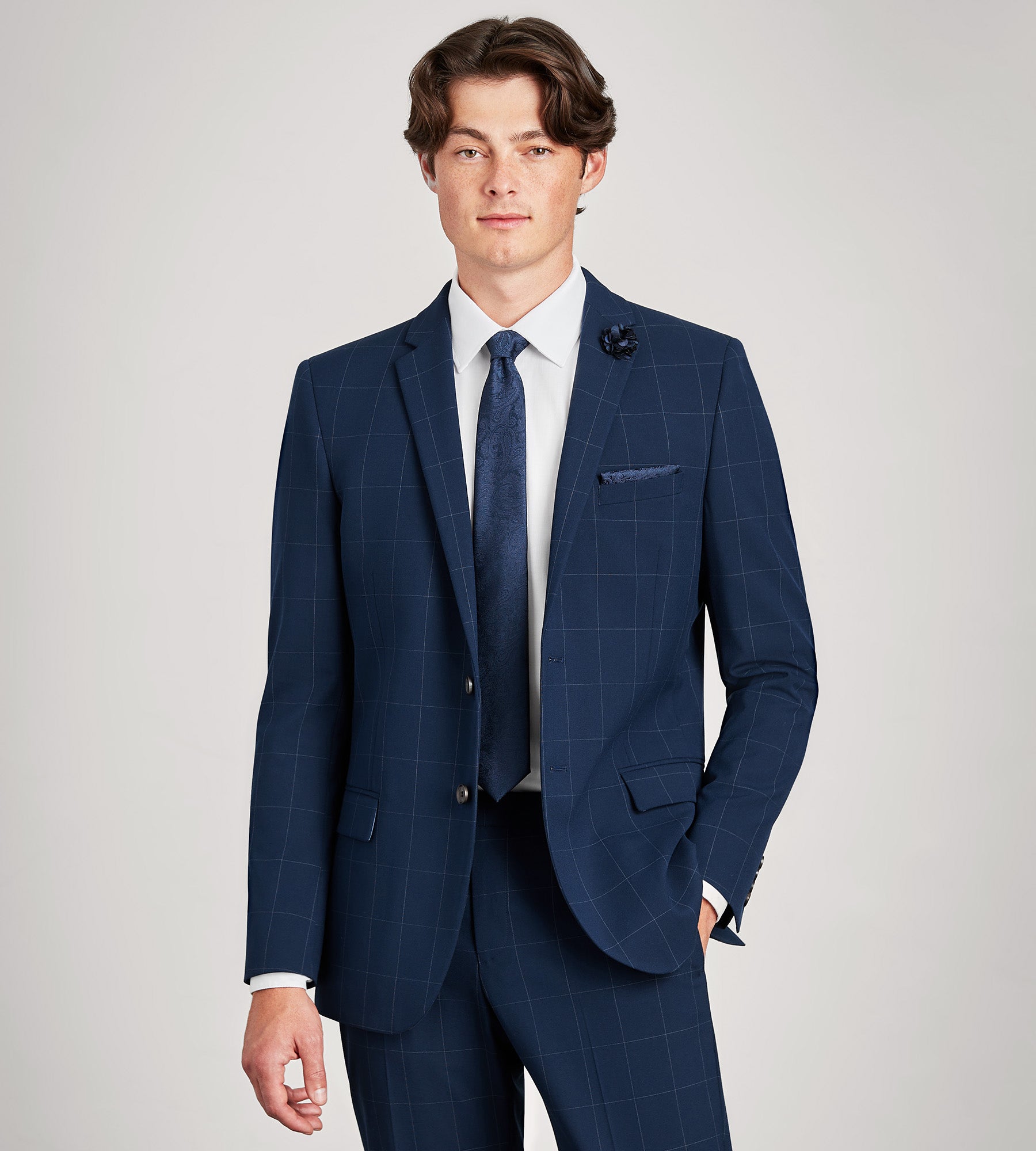 Modern Fit Navy Windowpane Suit Jacket