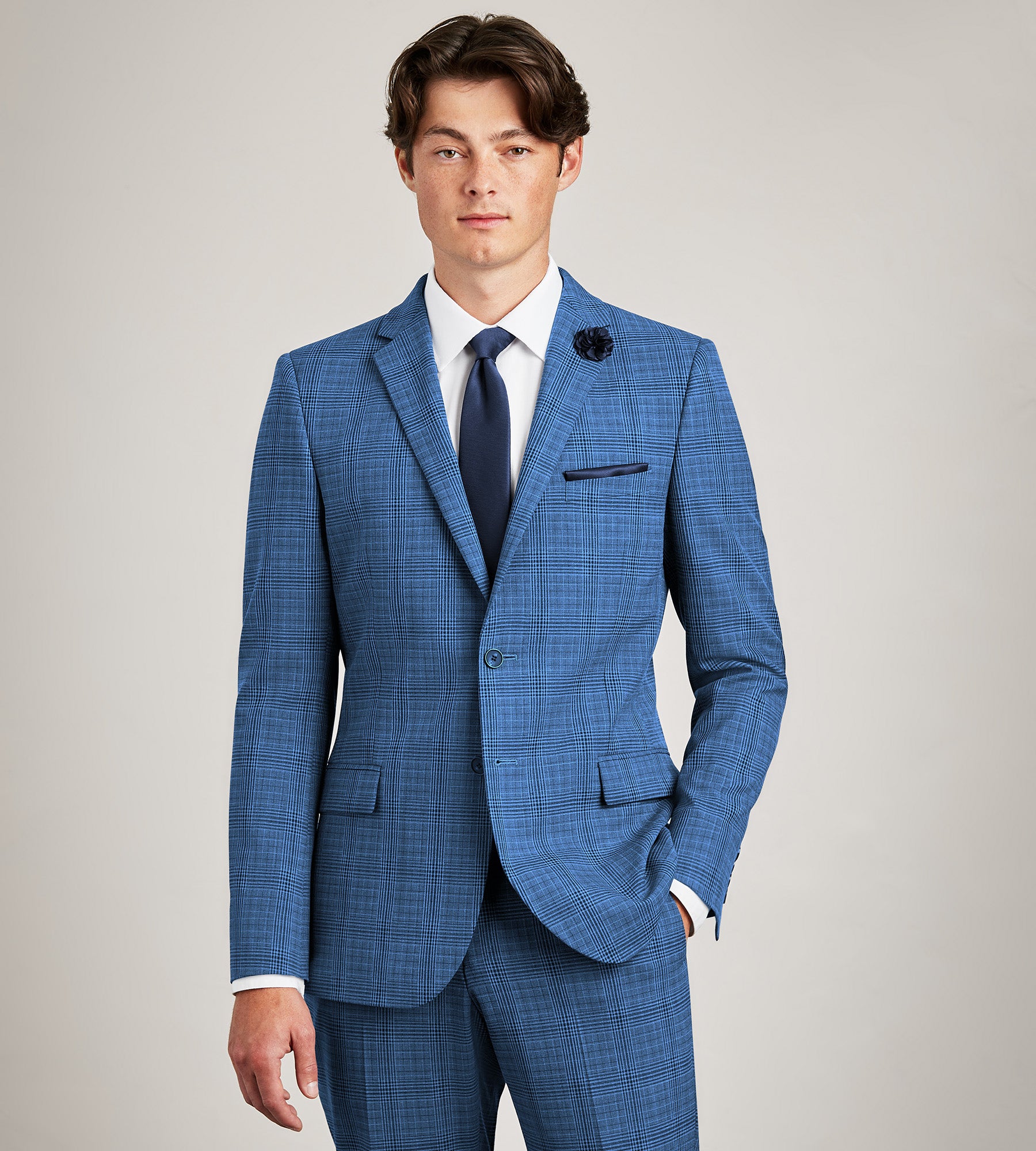 Slim Fit Blue Plaid Suit Jacket