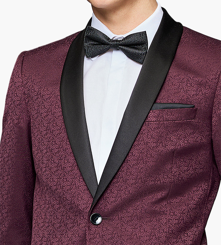 Burgundy Jacquard Tux Prom Look Tip Top