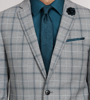Modern Fit Grey Plaid Suit Jacket