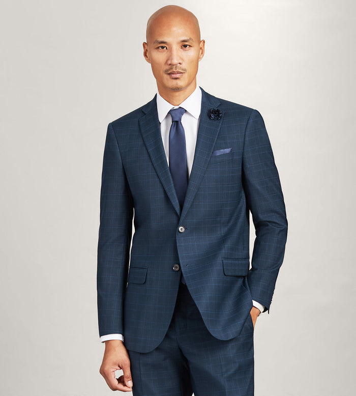 tip top Slim Fit Navy Plaid Suit
