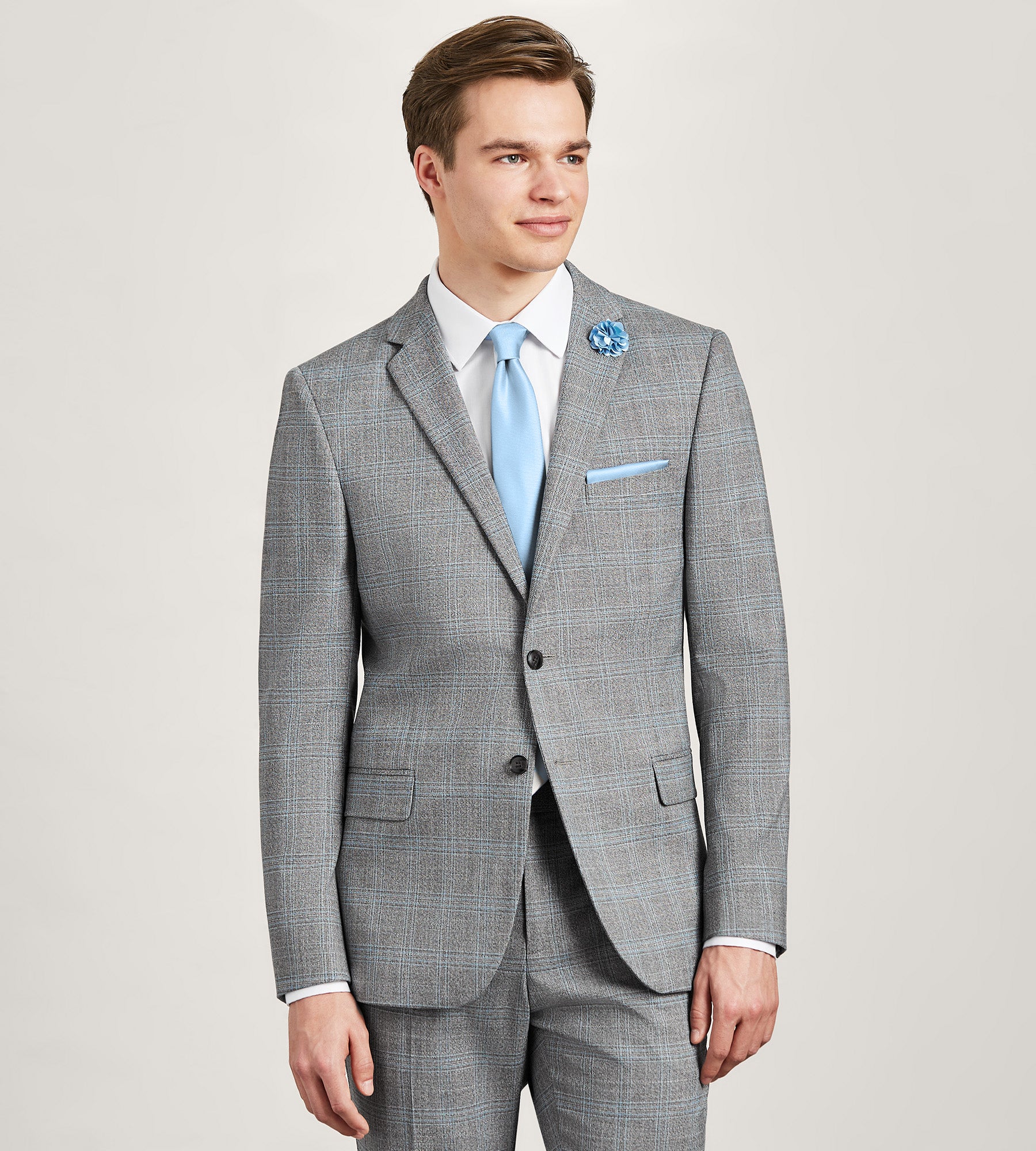 Modern Fit Grey Plaid Suit Jacket