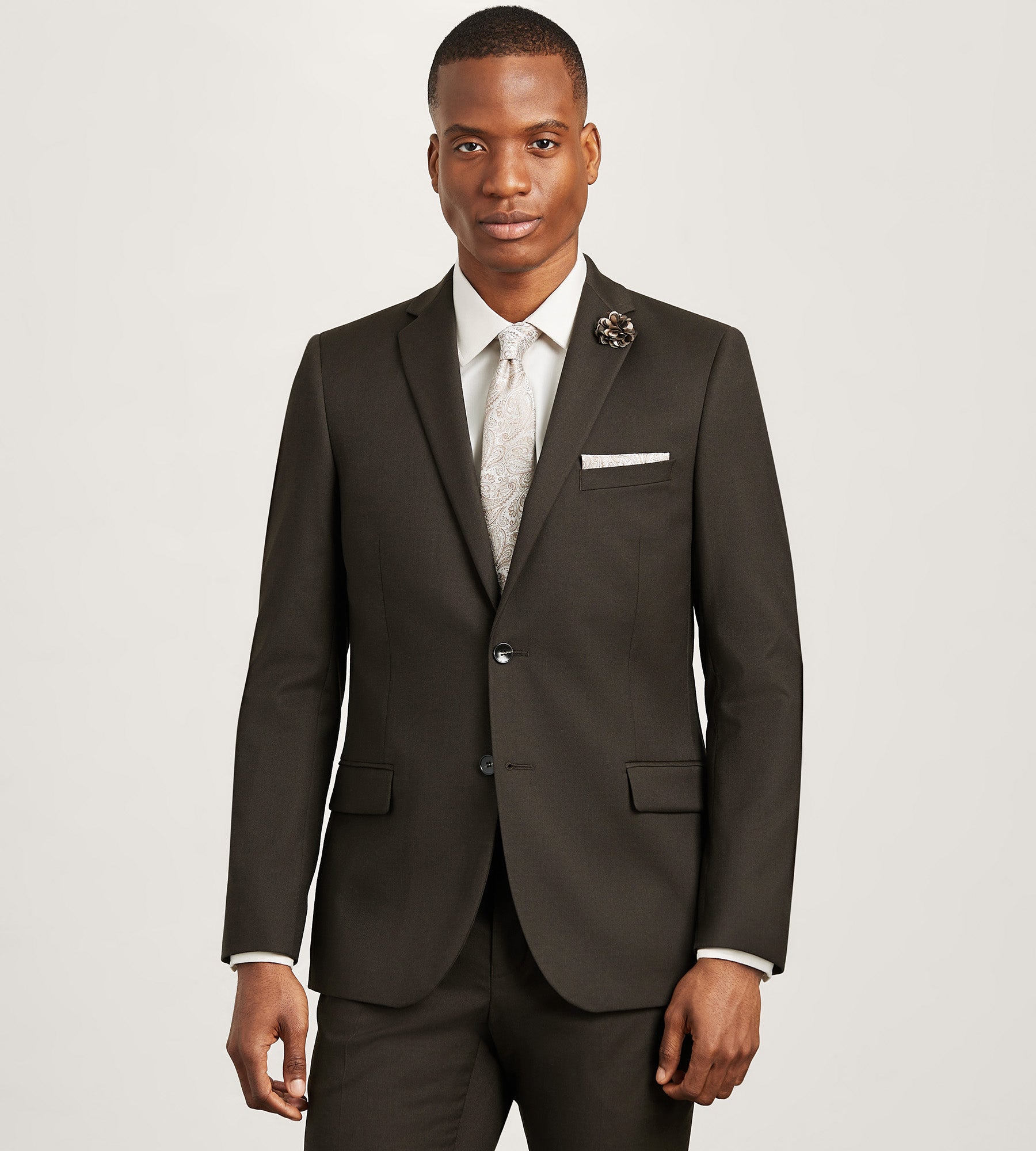 Modern Fit Dark Brown Solid Suit Jacket