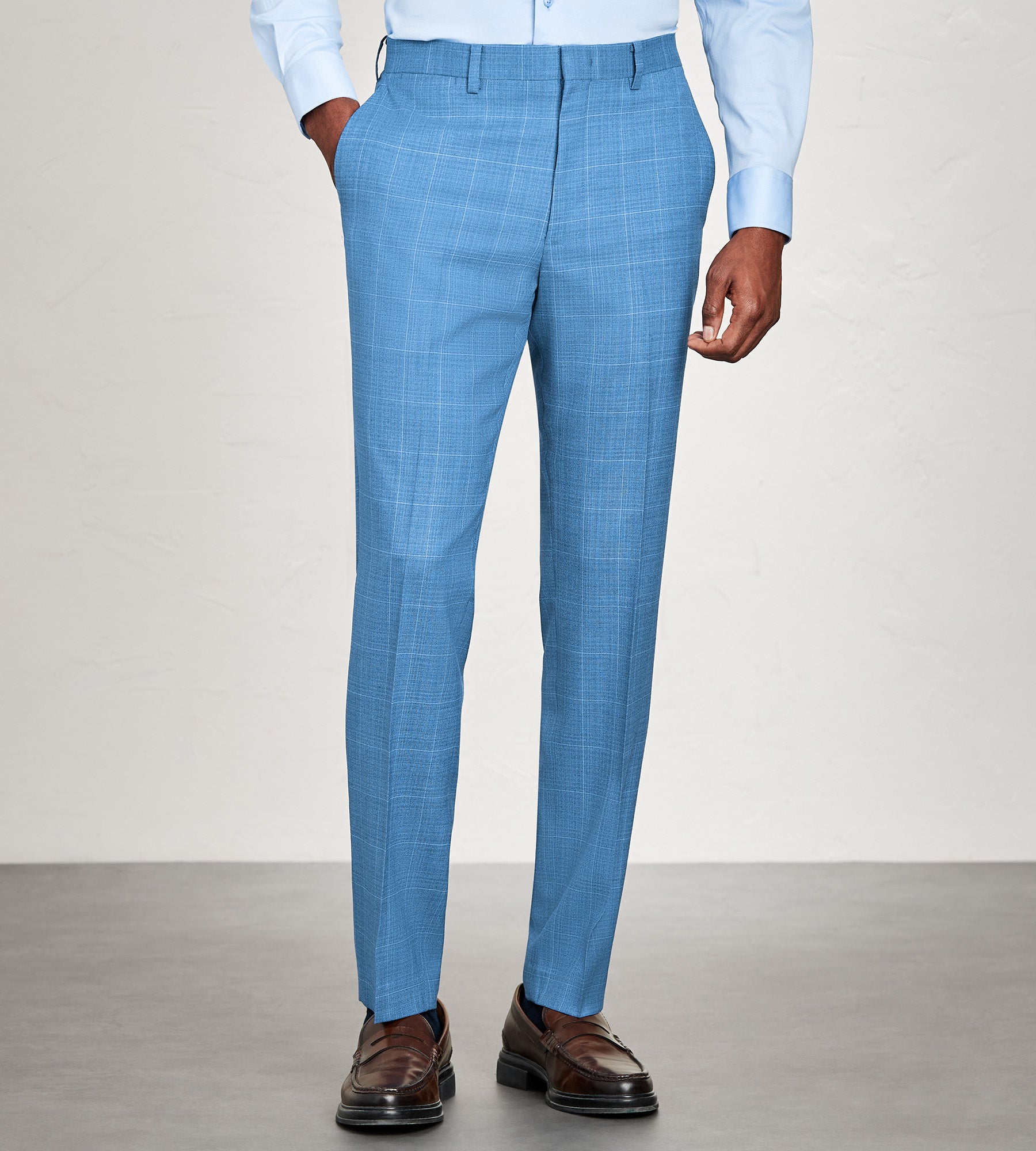 Modern Fit Blue Plaid Suit Pants