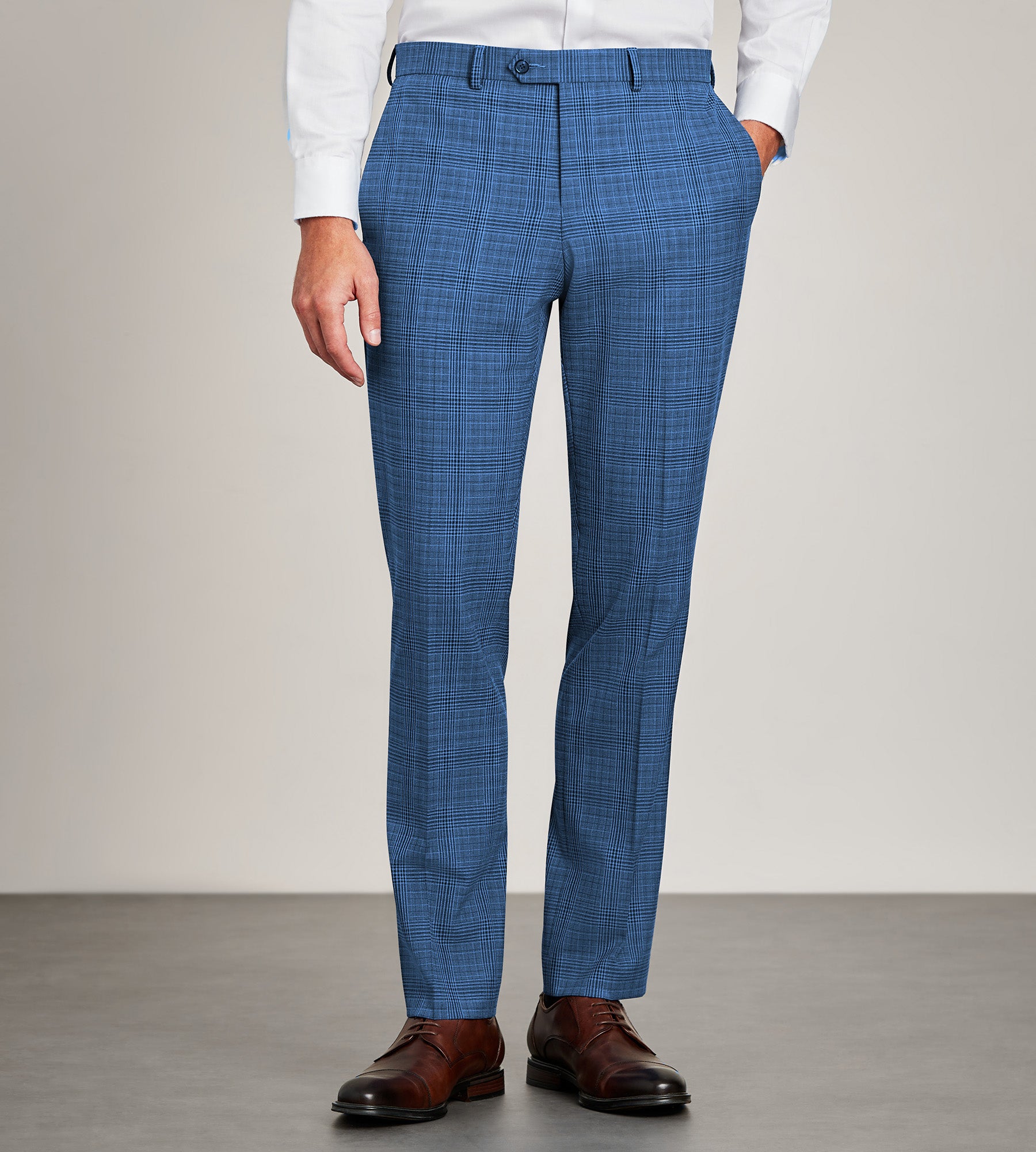 Slim Fit Blue Plaid Suit Pants