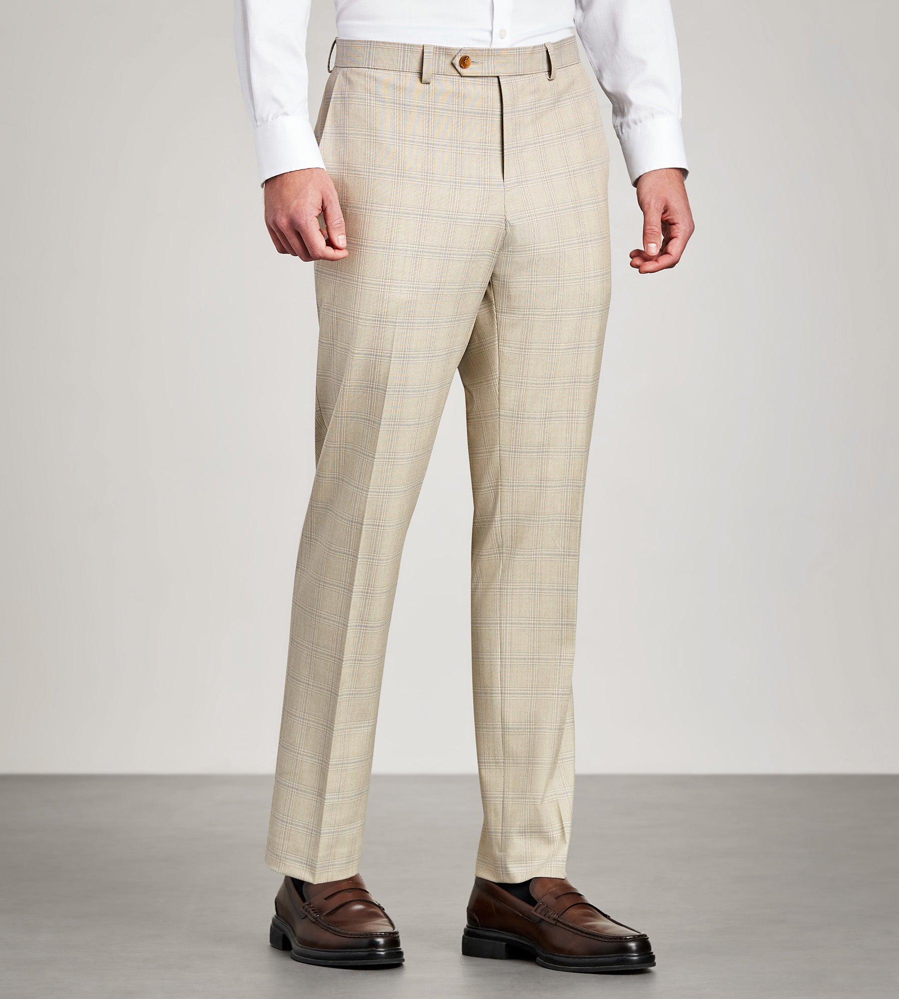 GRAFTON | Slim Fit Tan Plaid Suit Pants