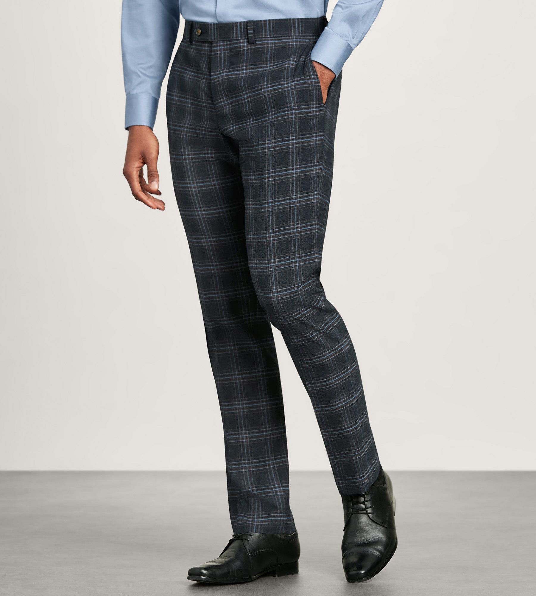 Slim Fit Navy Plaid Suit Pants