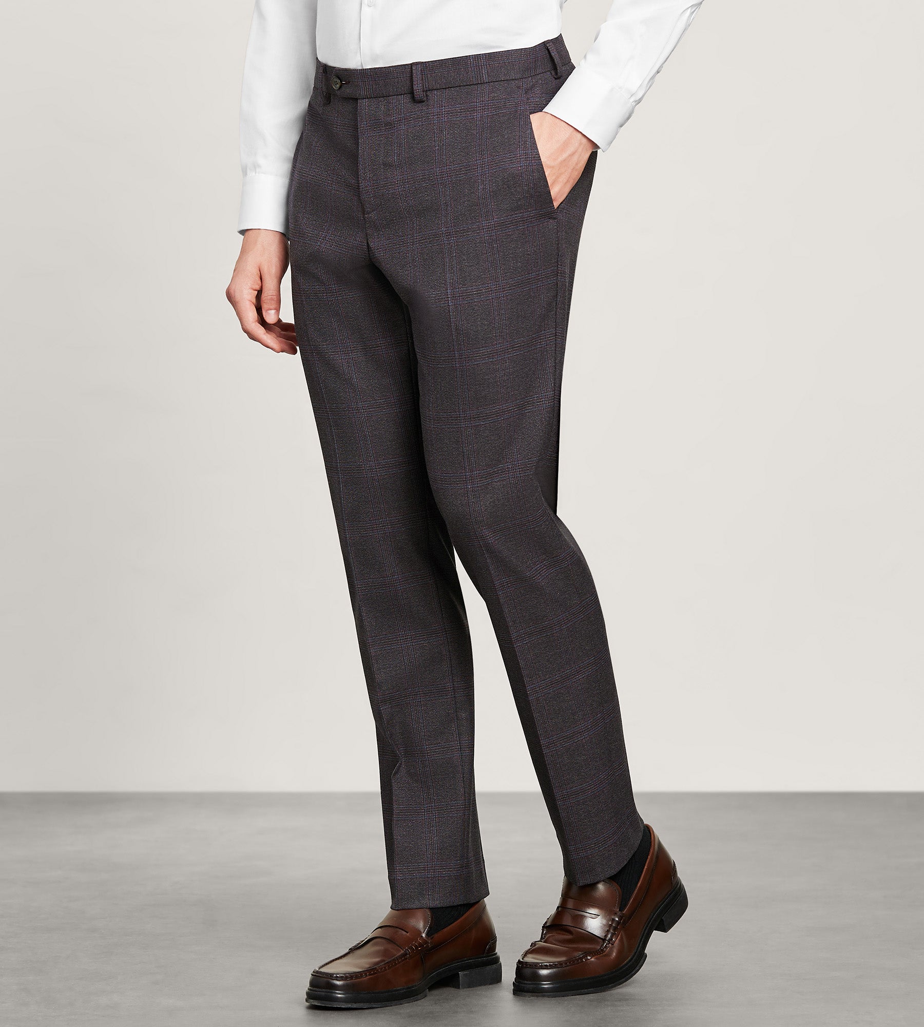 Slim Fit Burgundy Plaid Suit Pants