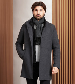 G Grafton Men s Slim Fit Funnel Collar Coat in Charcoal Size 2X Wool Polyester Mf Tip Top