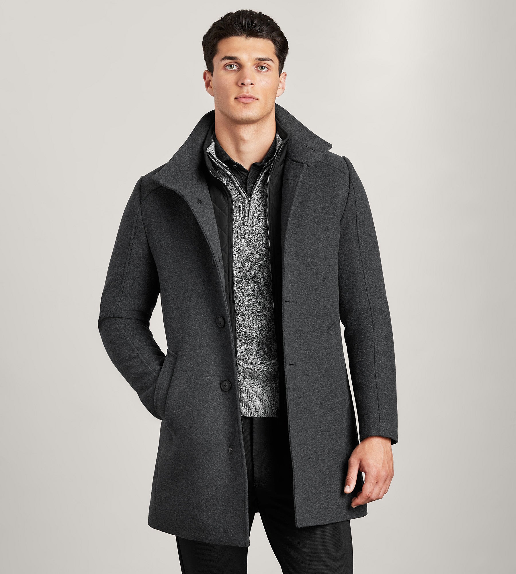 Slim Fit Funnel Collar Wool Coat