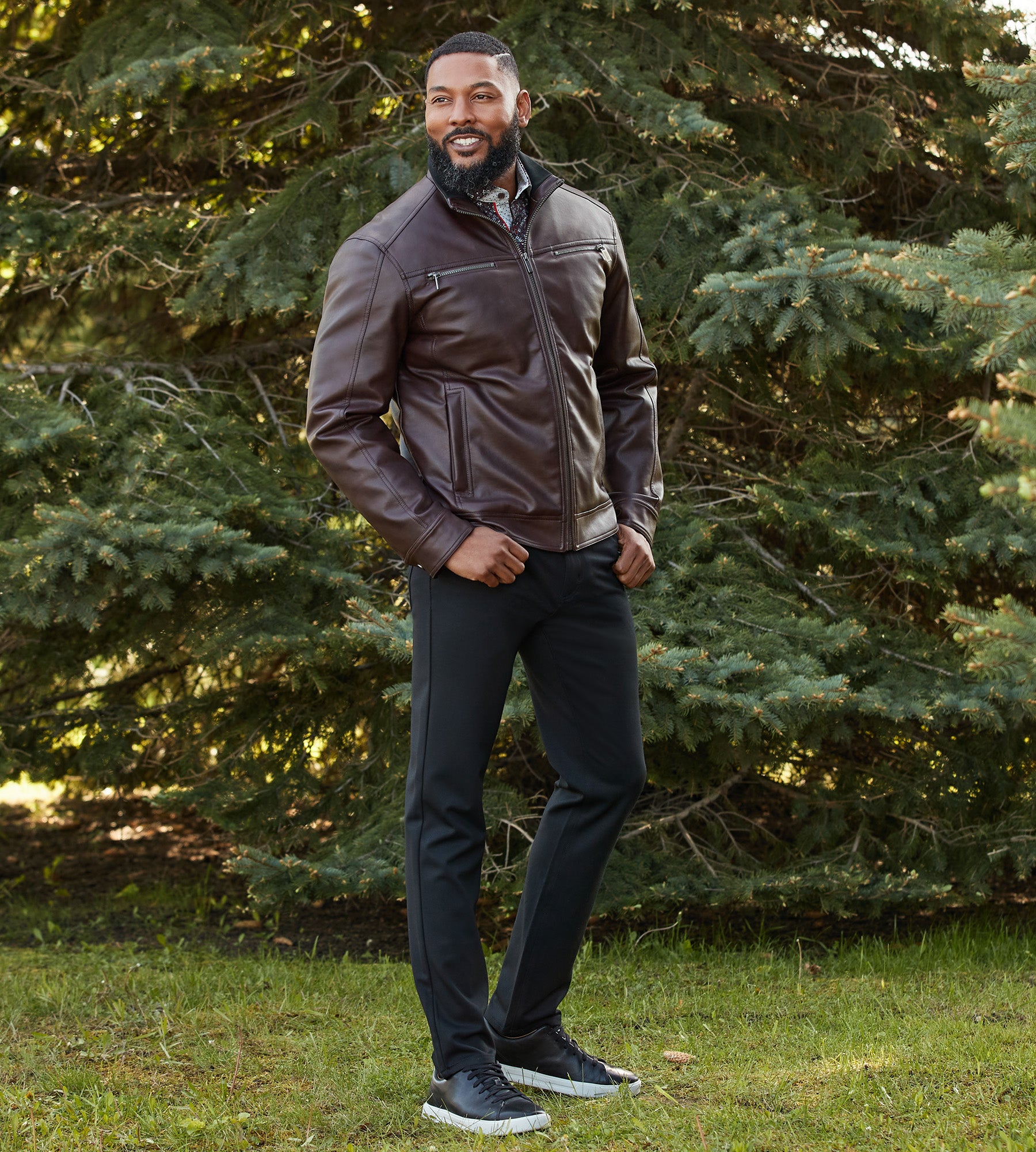 Modern Fit Vegan Leather Moto Jacket Tip Top