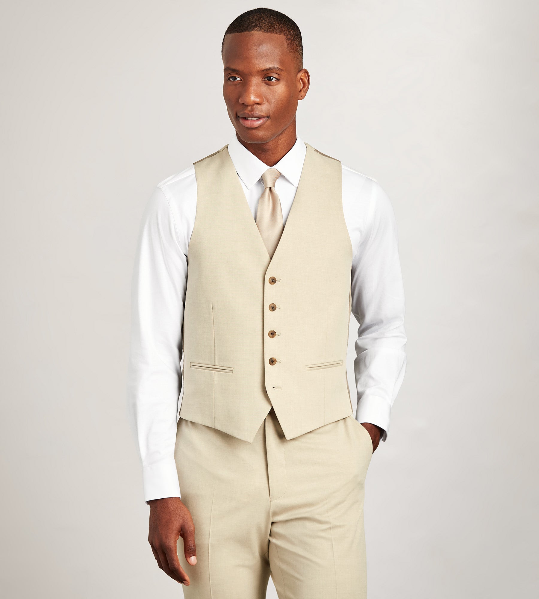 Modern Fit 360° Stretch Tan Suit Separate Vest | Tip Top