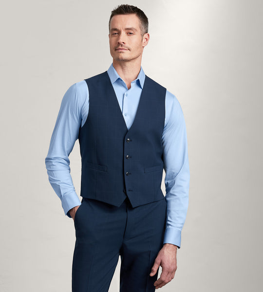 Blue Windowpane Suit Vest  Tip Top