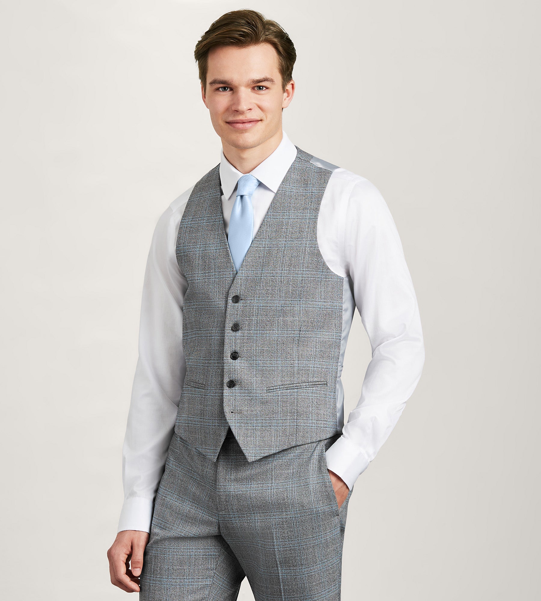 Grey Plaid Suit Vest
