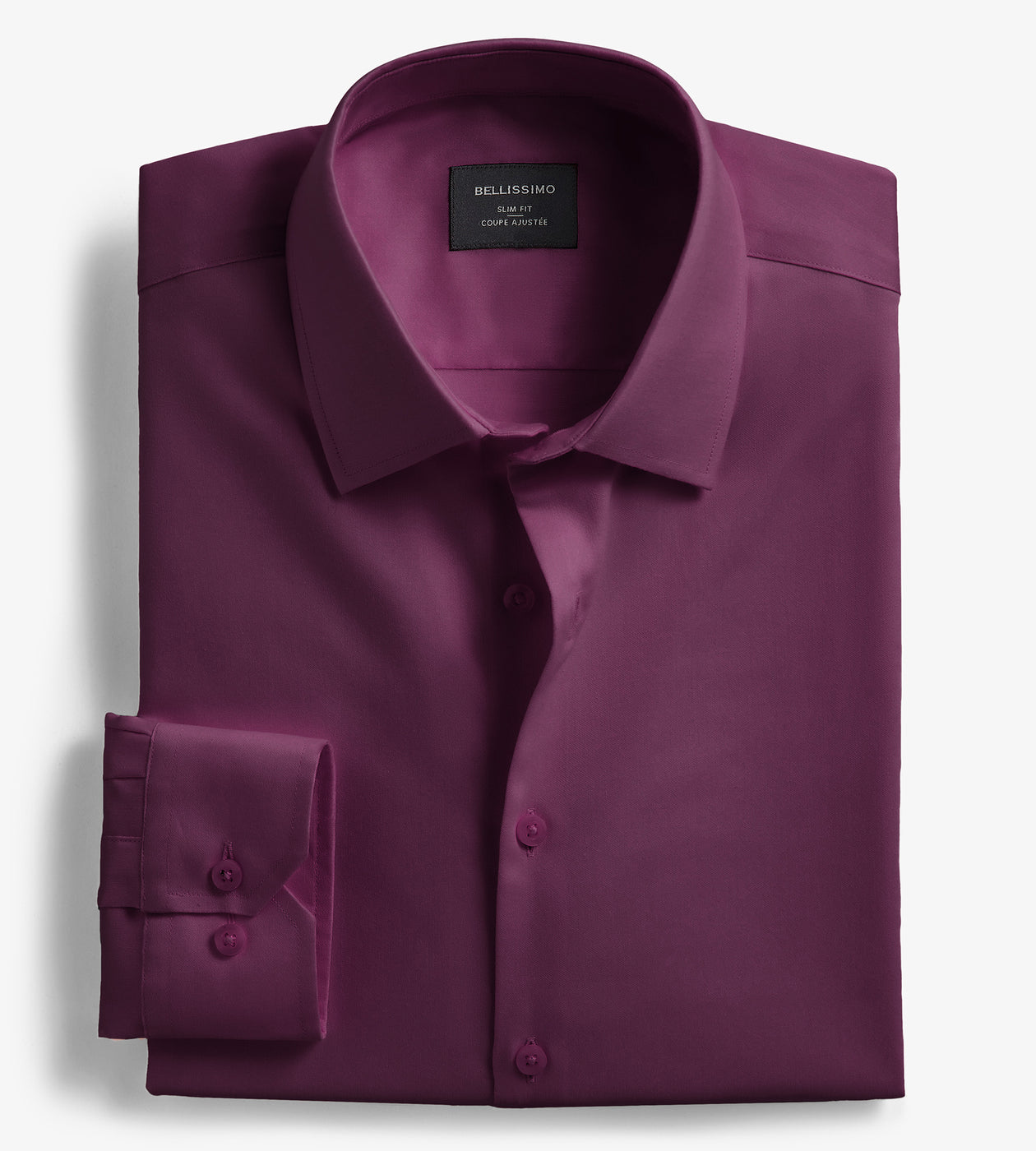 Bellissimo Men s Slim Fit Non Iron Sateen Dress Shirt in Dark Purple Size 14 14.5 32 33 Cotton Polyester Tip Top