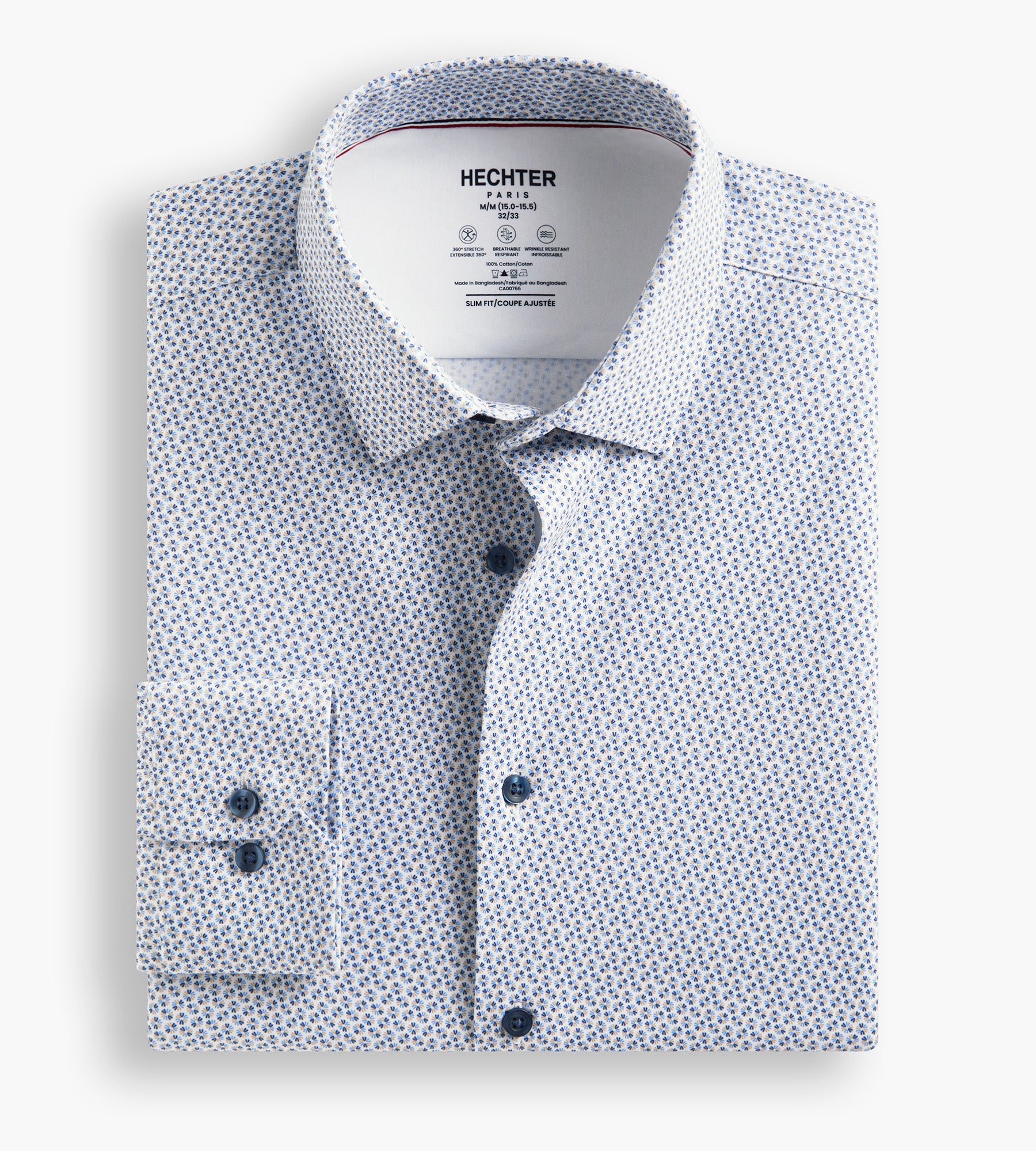 Slim Fit 360 Stretch Knit Non-Iron Soft Touch Geo Print Jersey Dress Shirt