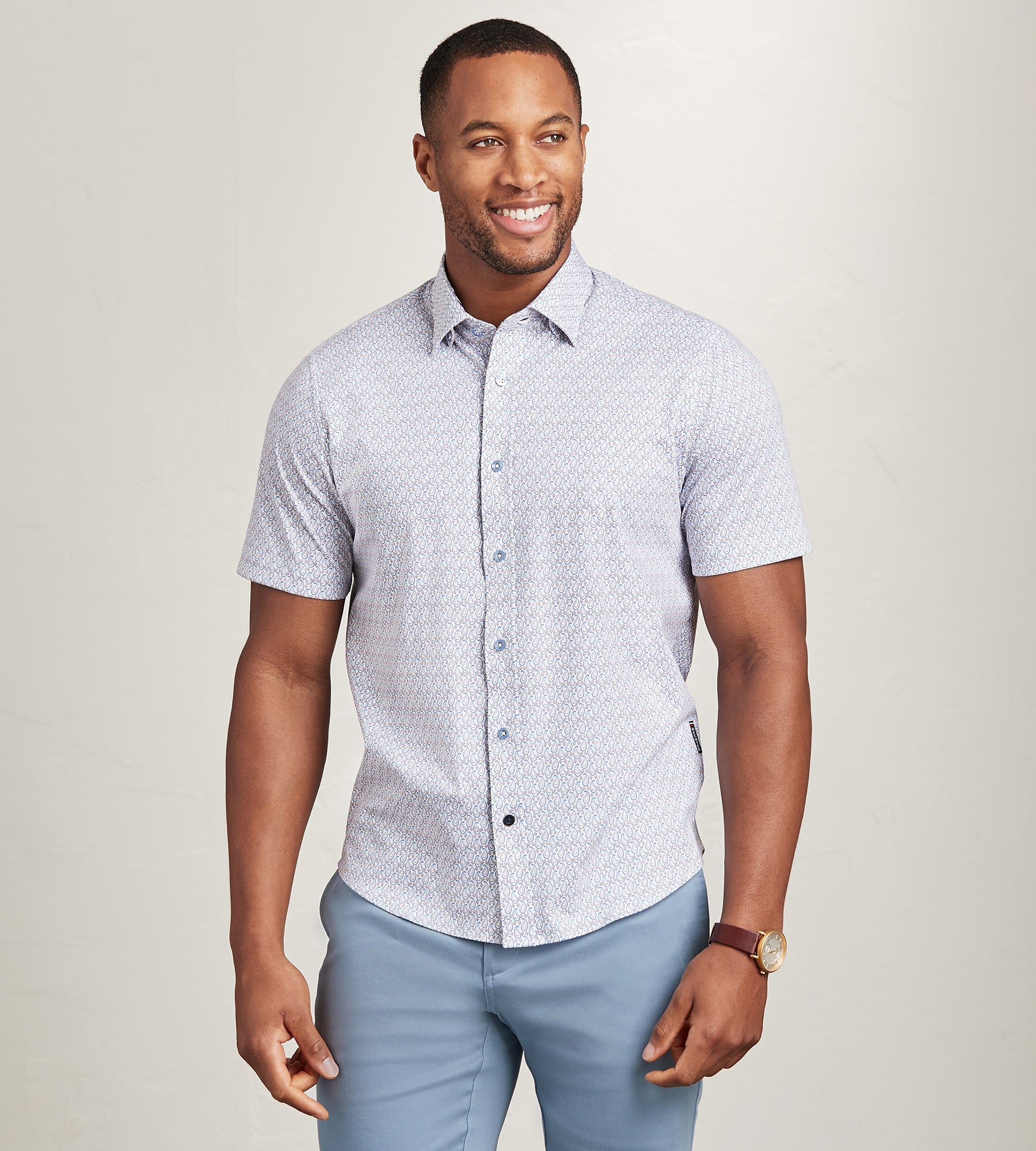 Modern Fit Short Sleeve Textured Pattern 360 Stretch Sport Shirts