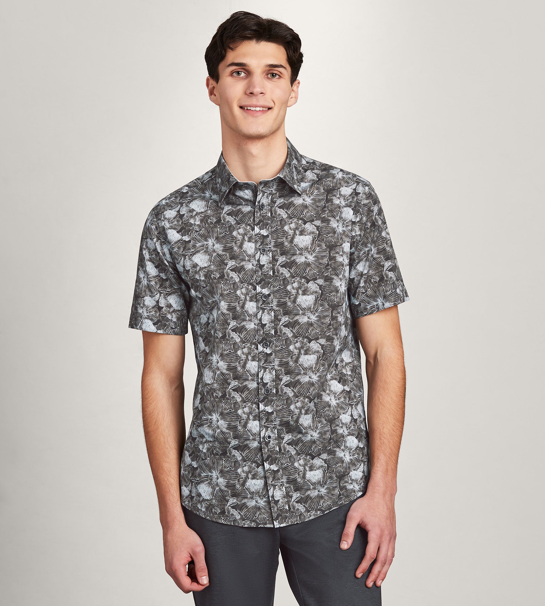 【MODERNIF】Ness Linen Like Short Sleeve Shirt Modern Fit Short Sleeve Linen Like Floral Pattern Sport