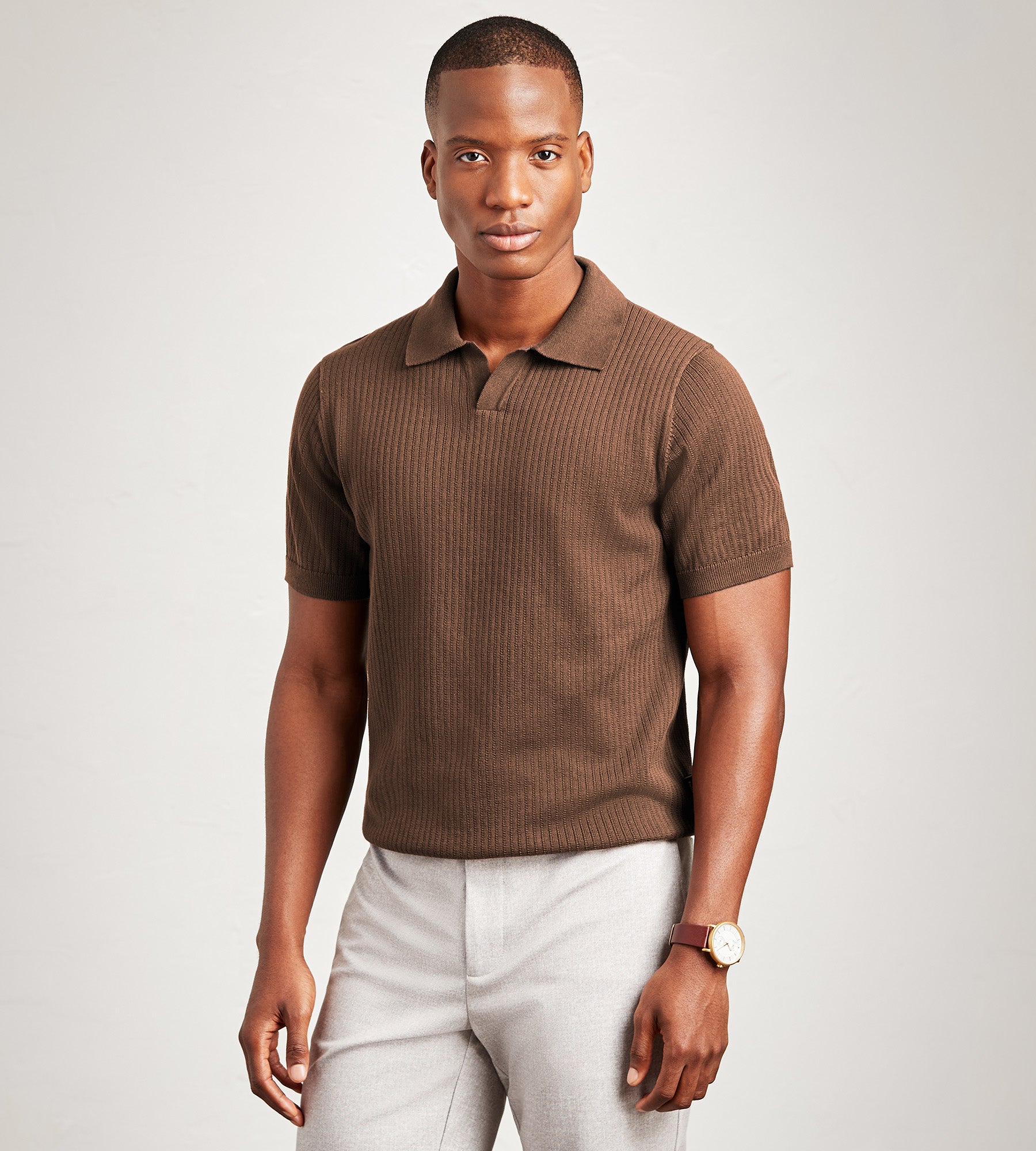 トップス BoTT MARLED KNIT POLO / BROWN fit=scale-down,w=1200