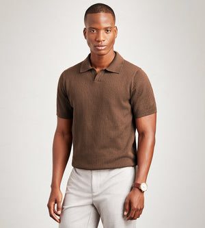 Hechter Paris Modern Fit Short Sleeve Johnny Collar Sweater Knit