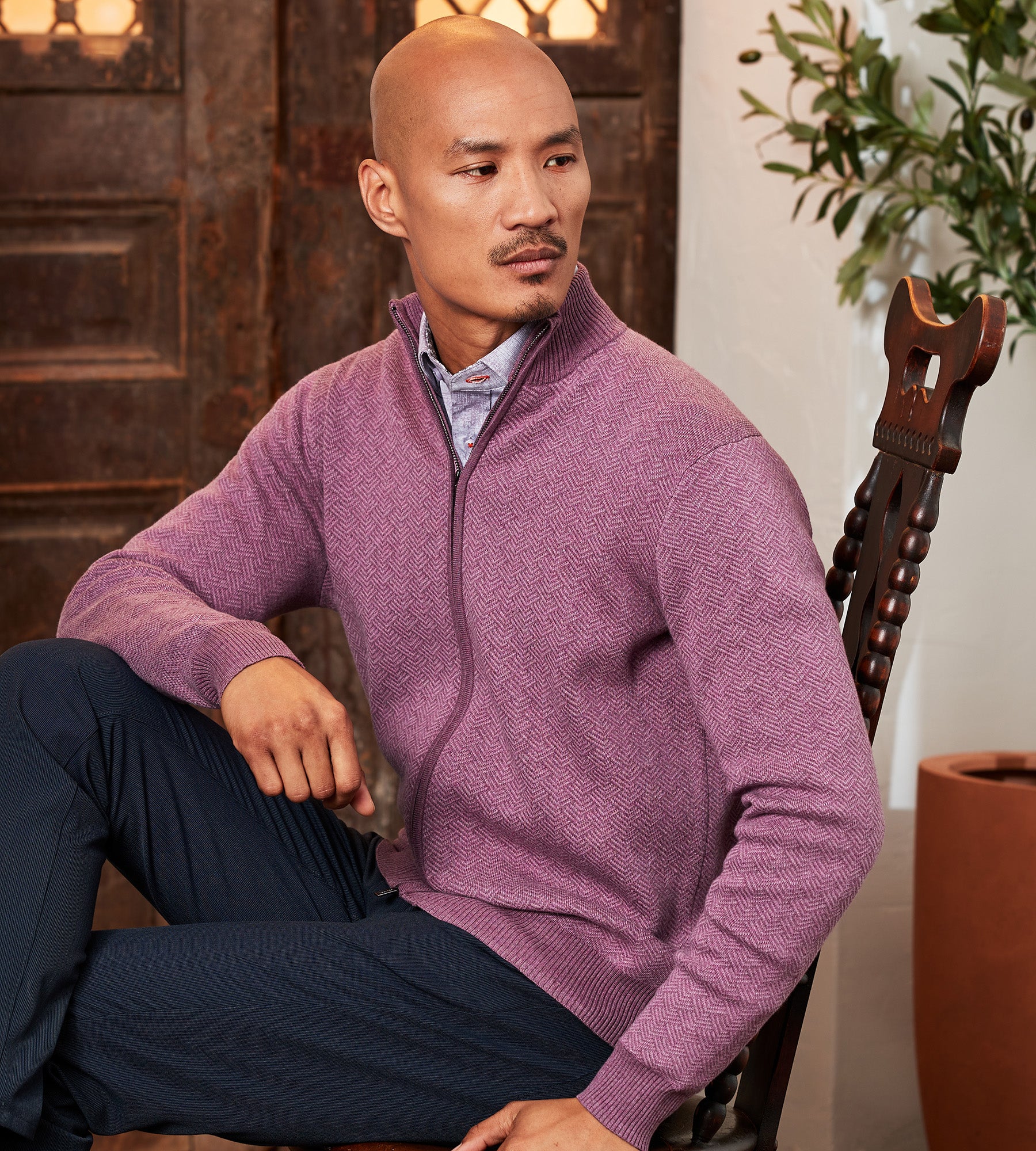 Modern Fit Full-Zip Herringbone Sweater – Tip Top