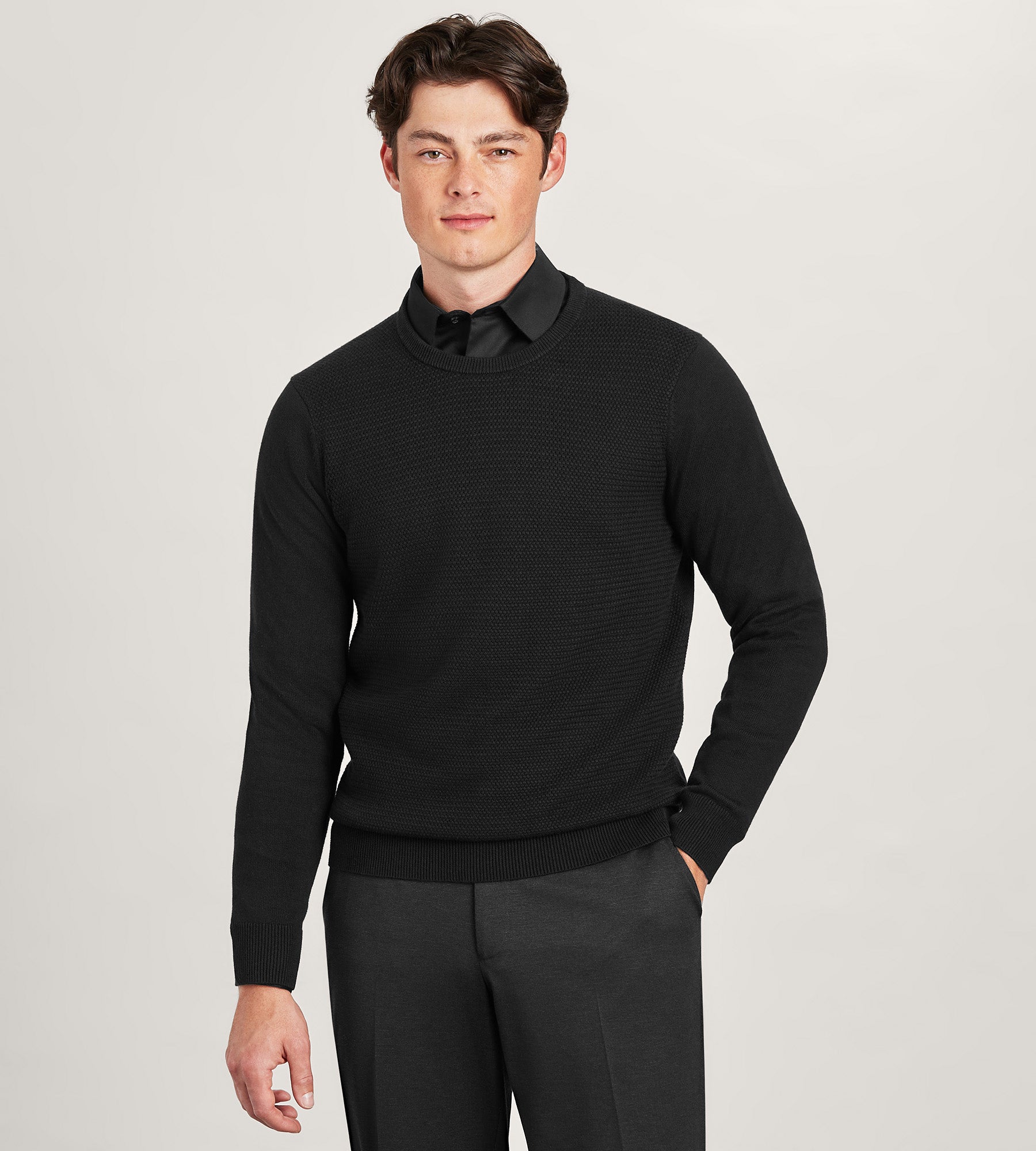 Long Sleeve Cotton Merino Blend Crew Neck Sweater