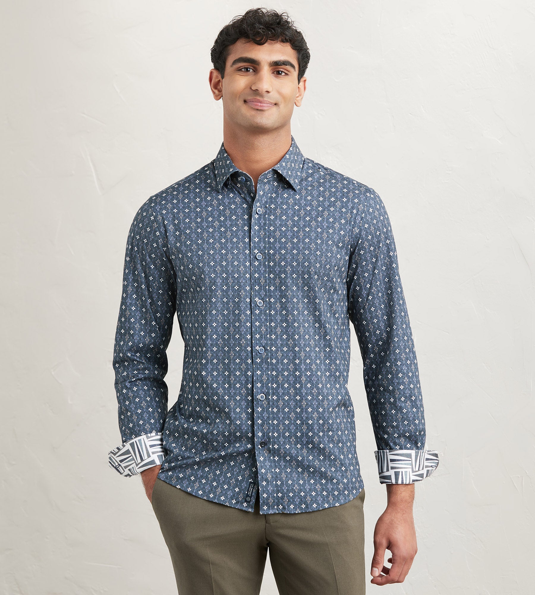 Modern Fit Long Sleeve Floral Pattern 360 Stretch Casual Shirt