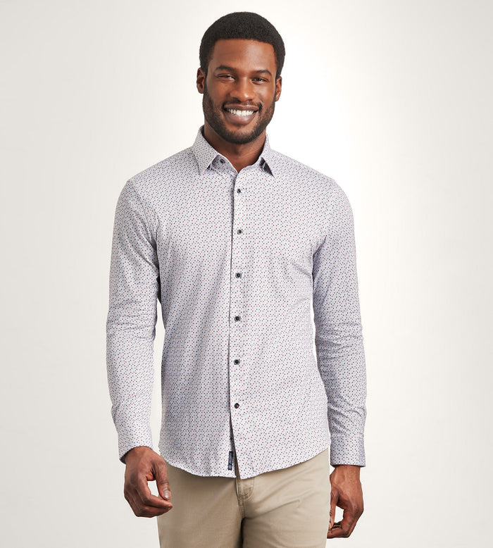 tip top Modern Fit Long Sleeve Geo Pattern 360 Stretch Casual Shirt