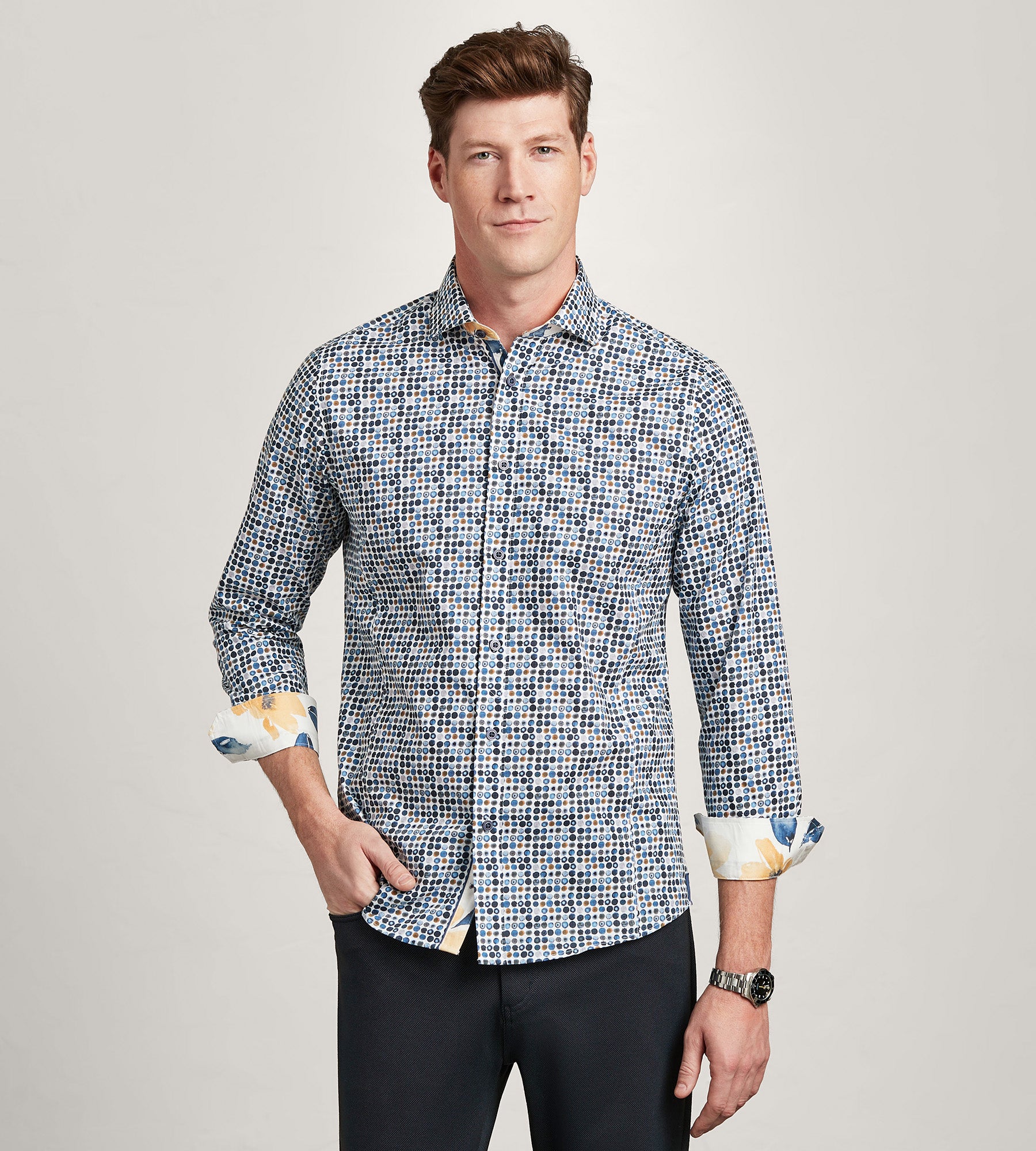 Modern Fit Long Sleeve Water Colour Sport Shirts | Jermyn