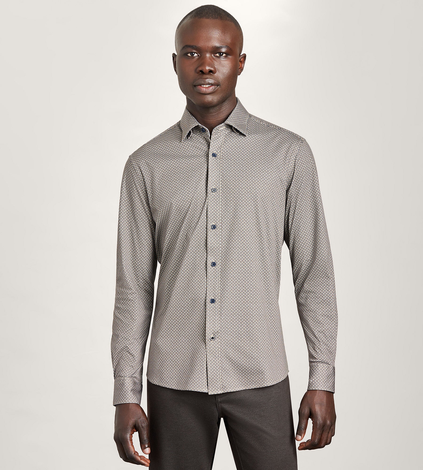 Long Sleeve 360 Stretch Geo Print Sport Shirt