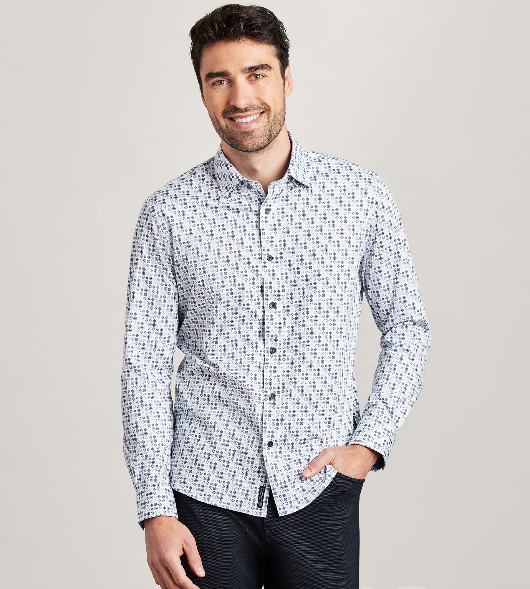 Long Sleeve 360 Stretch Geo Print Casual Shirt