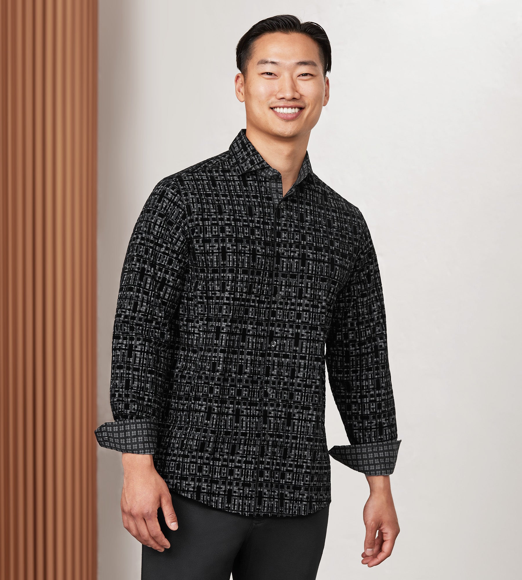 Long Sleeve Flocking Casual Shirt