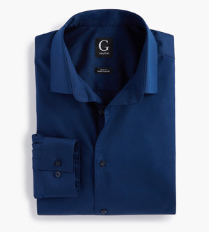 G Grafton Men s Slim Fit Stretch Dress Shirt in Light Grey Size 15 15.5 32 33 Cotton Nylon Spandex Tip Top