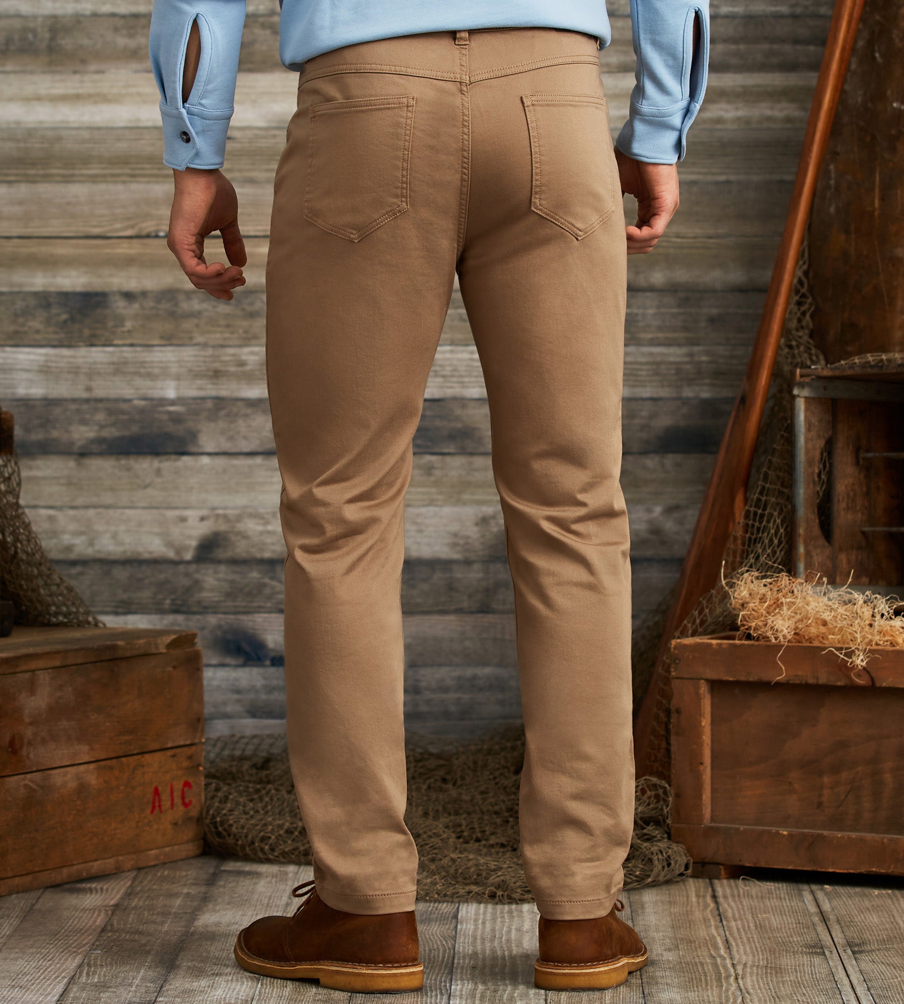Khaki pants with back pockets sale